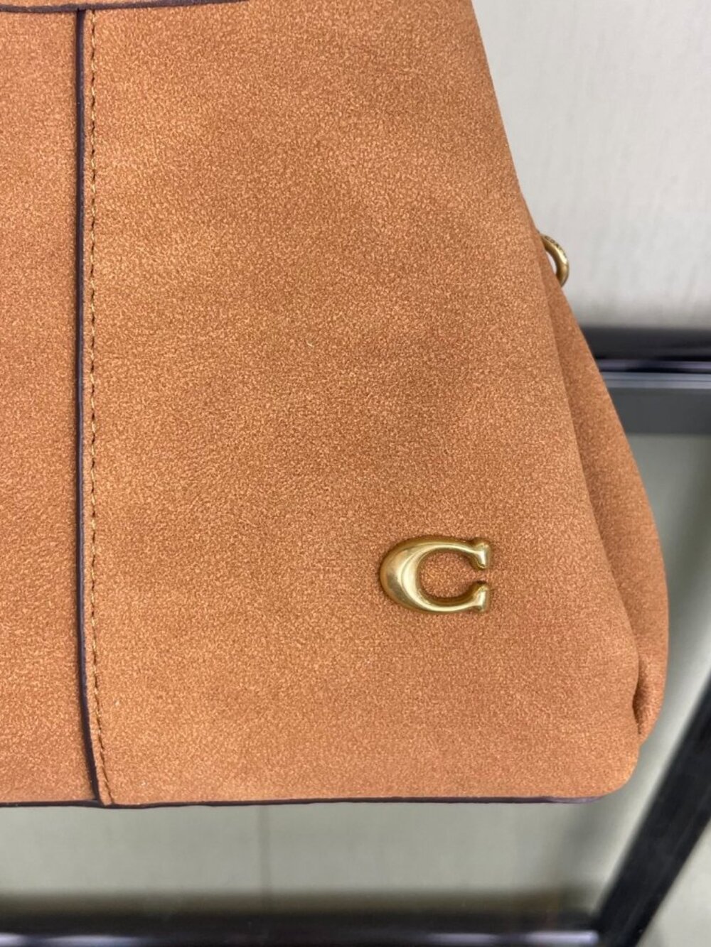 Coach Khaki Suede Circular Handle Handbag - Picture 6 of 8